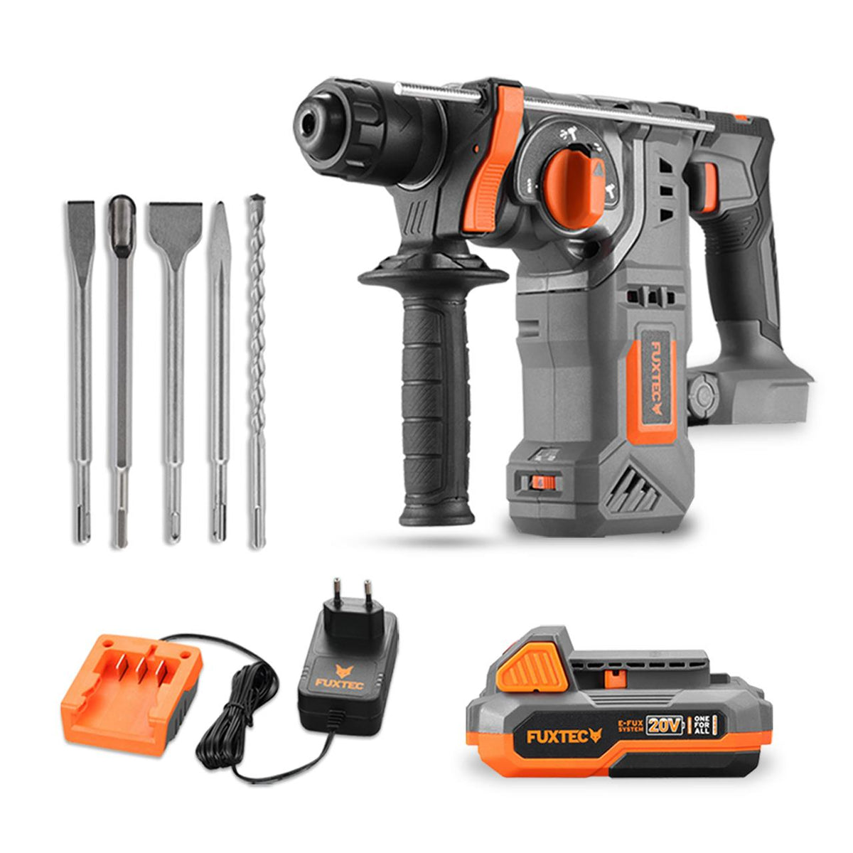 FUXTEC - Marteau perforateur sans fil 20V FX-E1RH20 et kit de burinage