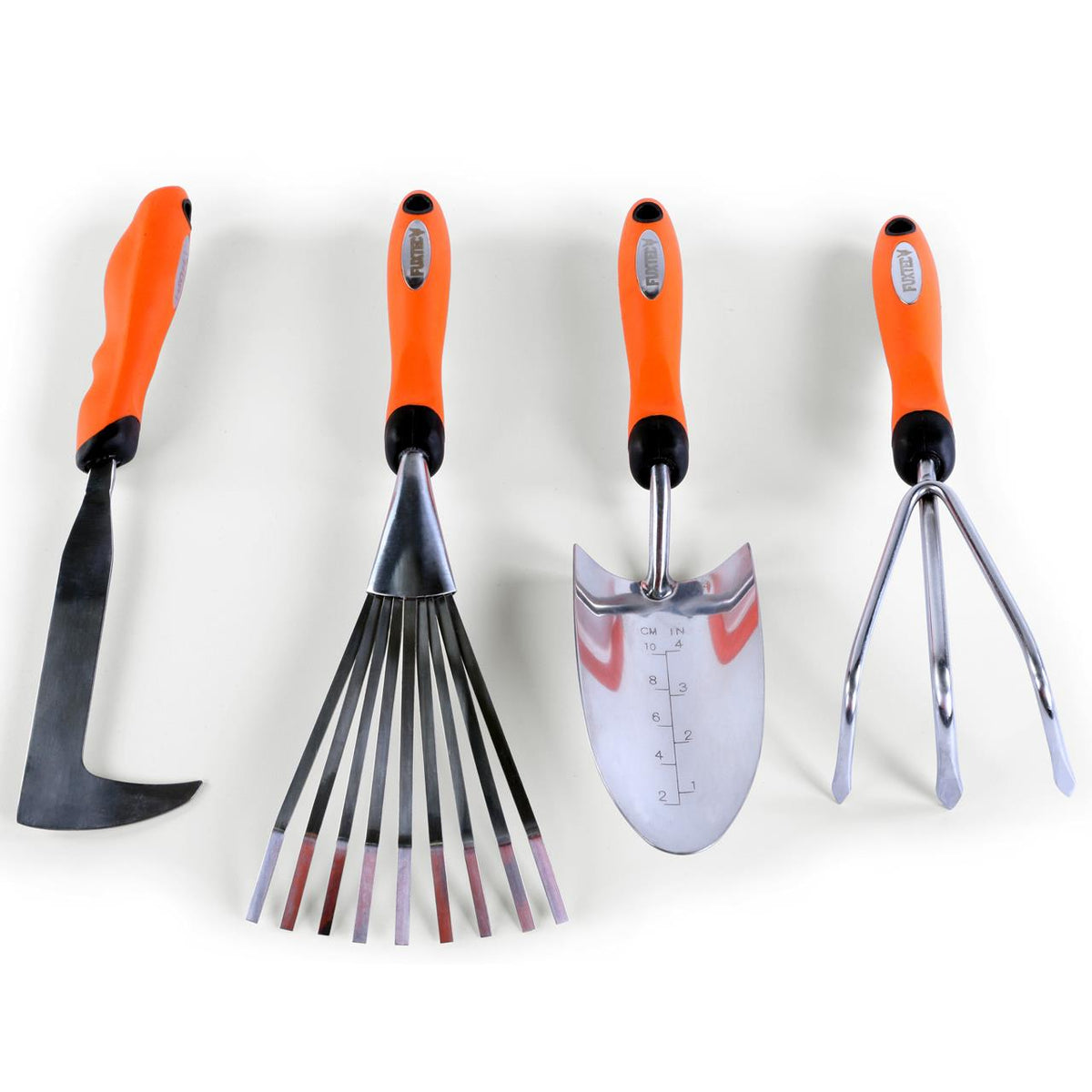 Set de 4 outils de jardin à main premium - grattoir joint, griffe 3 dents, râteau et pelle à main