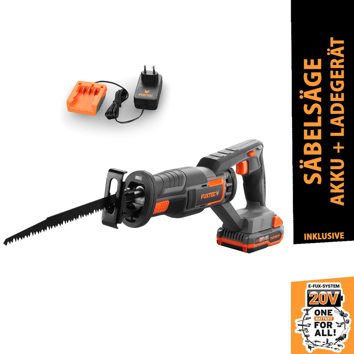 Scie sabre sans fil 20V FUXTEC FX-E1SS20 - set avec batterie 2Ah et chargeur 1A